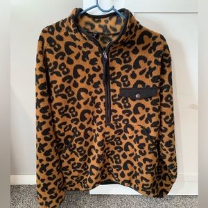 Cheetah half zip Sherpa Jacket